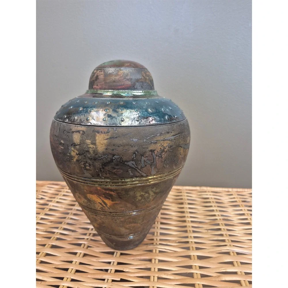 Vintage Raku Studio Pottery Lidded Vessel 11